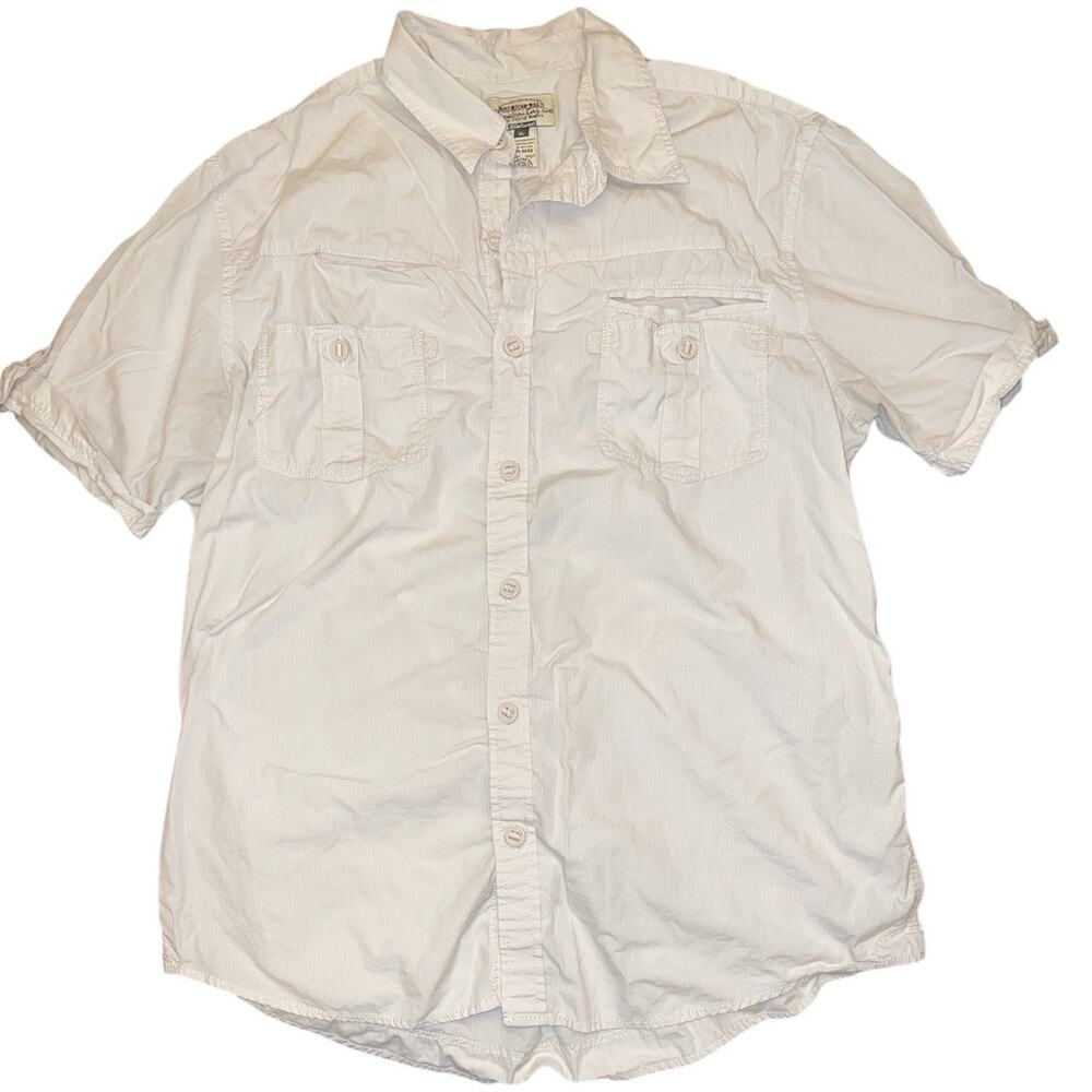 American Rag Cie Cream Button Front Graphic Short Sleeve Shirt size XL